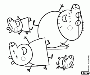 The family of Peppa Pig on the floor coloring page