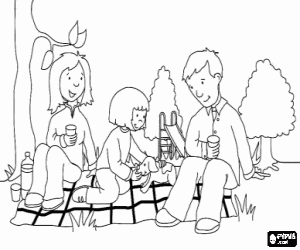 Family picnic in the park coloring page
