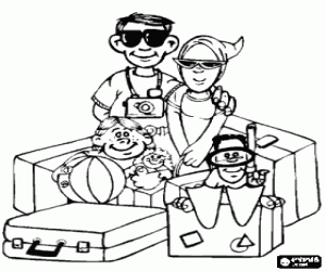 A family to summer holidays coloring page