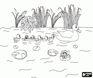 The family of the ugly duckling coloring page