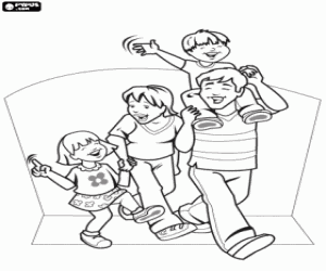 A family walk coloring page