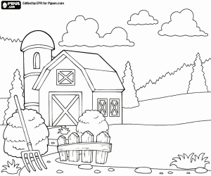 The farm in the landscape coloring page