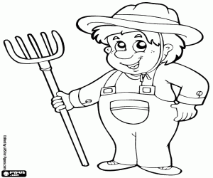 The farmer with a pitchfork coloring page