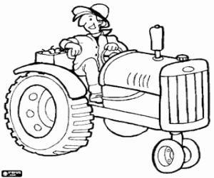 Farmer and tractor in the field coloring page