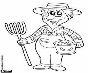 A farmer works in agriculture coloring page