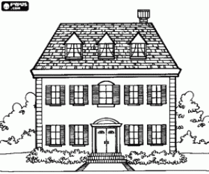 Façade of an English-style house coloring page