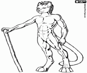 A feline man coloring page