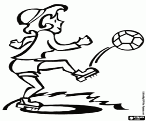 Female soccer player kicking a ball coloring page