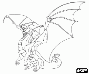 Fierce dragon with outstretched wings coloring page