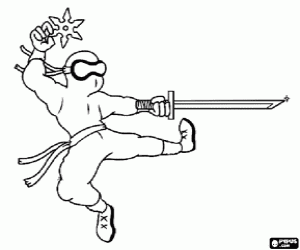 A fight with katana and ninja star coloring page