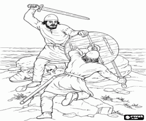 Fight of two viking warriors coloring page
