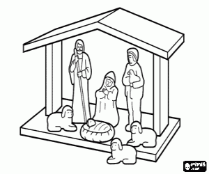 Figurines in the Nativity scene coloring page