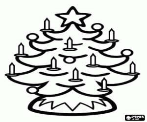 Fir with candles, balls and star coloring page