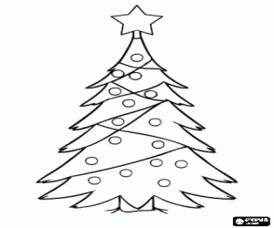 Fir with Christmas balls and star coloring page