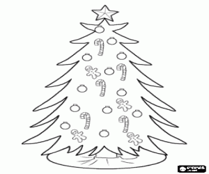 A fir with Christmas sweets coloring page