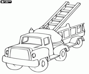 A fire truck with the ladder coloring page