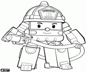 The firefighter Roy and a fire hose coloring page