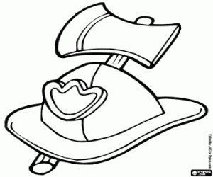 Firefighter's helmet and axe coloring page