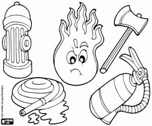 The firefighters tools coloring page