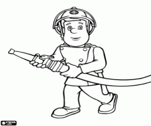 Fireman Sam with the hose coloring page