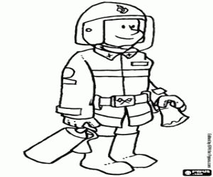 Fireman with a fire extinguisher on hand coloring page