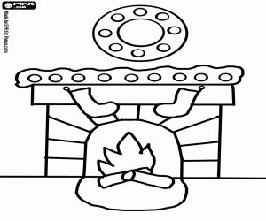 Fireplace decorated for Christmas coloring page