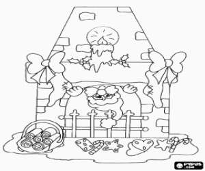A fireplace with Santa's head coloring page