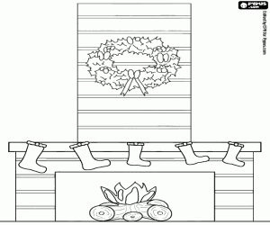 Fireplace with simple decoration coloring page