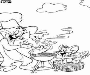 The fish barbecue of Tom and Jerry coloring page