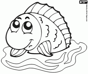A fish with the head  out of the water coloring page