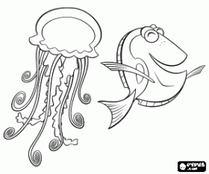A fish and a jellyfish in the sea coloring page