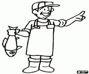 The fisherman with a fish coloring page