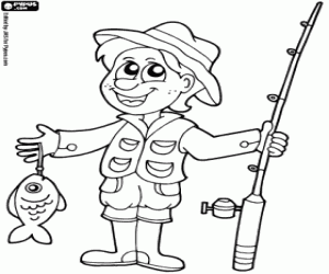 A fisherman happy with his prey coloring page