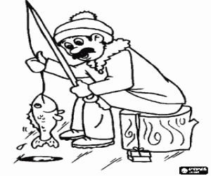 A fisherman on the ice coloring page