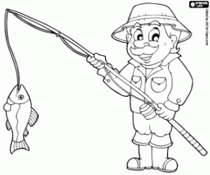 A fisherman at the lake coloring page