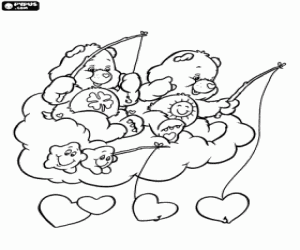 The fishing of hearts and CareBears coloring page