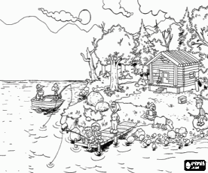 Fishing holidays in the lake coloring page