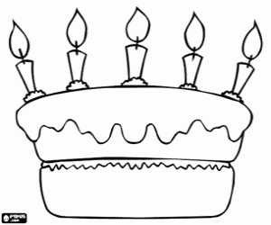 Five candles birthday cake coloring page