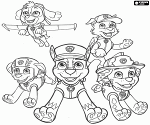 Five of the dogs Paw Patrol coloring page