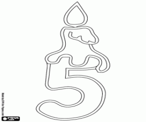 A five with a lit candle coloring page