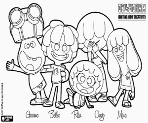 Five protagonists of Jelly Jamm coloring page