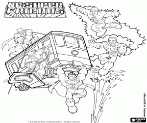 Five super friends in action coloring page
