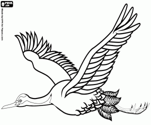 The flight of a Japanese crane coloring page