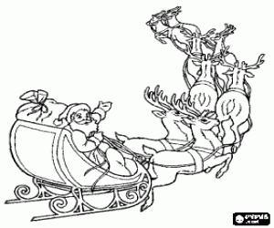 The flight of Santa Claus's sleigh coloring page