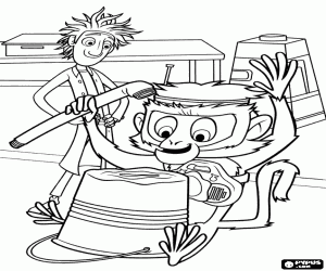 Flint observing Steve the monkey coloring page