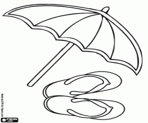 Flip flops and umbrella on the beach coloring page