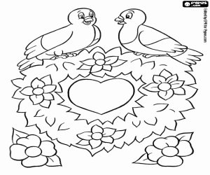 Floral crown with two birds coloring page