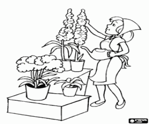 The florist and their plants coloring page