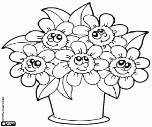 Flowers in a flowerpot coloring page