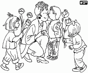 Flowers and kisses for Mom coloring page